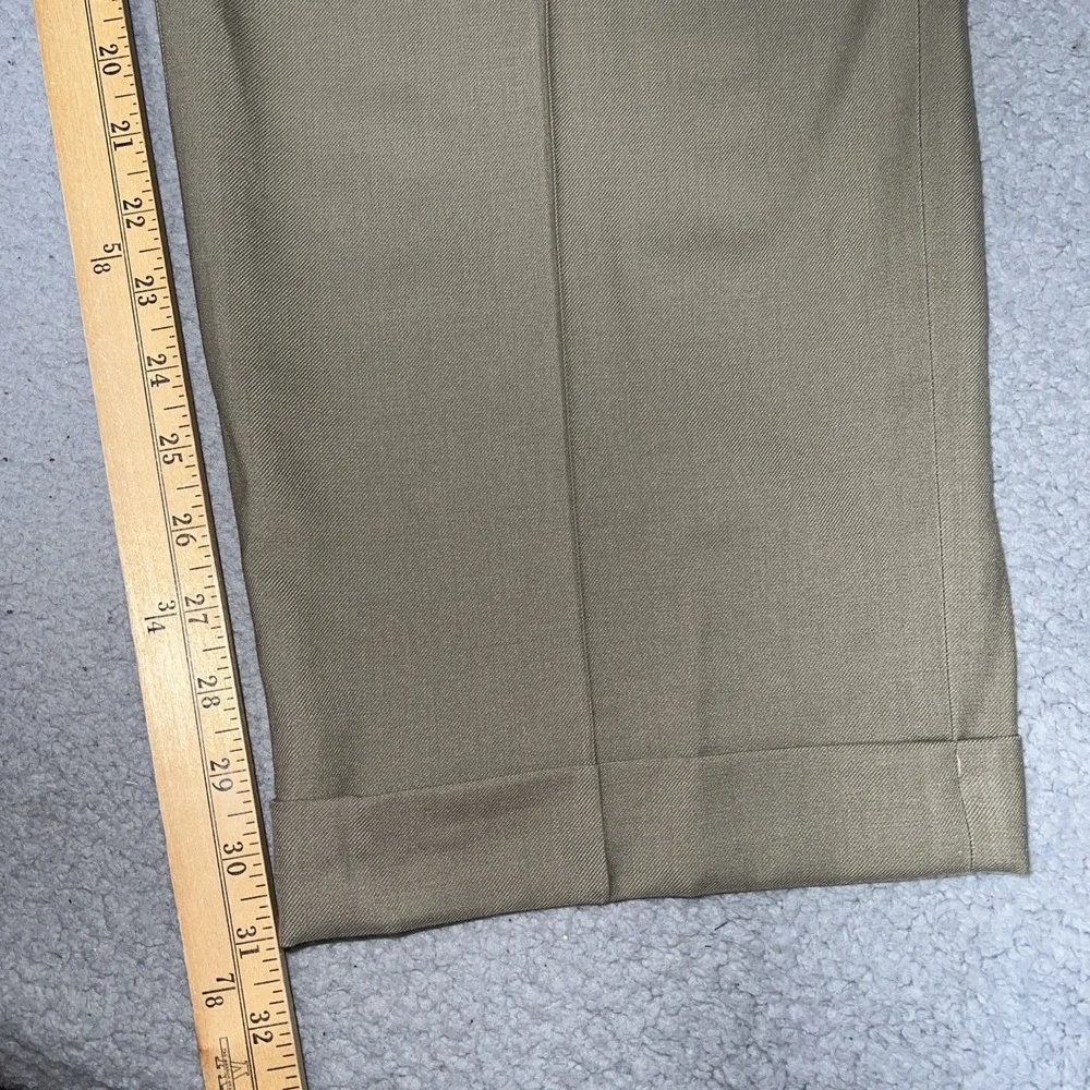 LL Bean Pants Men's 40W (37x31) Khaki 100% Wool Pleated Cuffed Hem Classic Fit